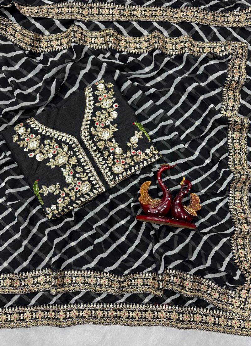 Soft Georgette Leriya Saree with Sequins Embroidery