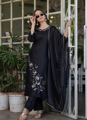 Black Rayon Kurta Set with Dupatta 9