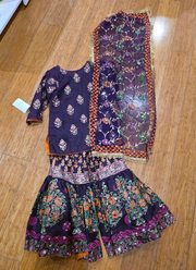 Kids Raw Silk Sharara with Block Print &amp; Mirror Work 7