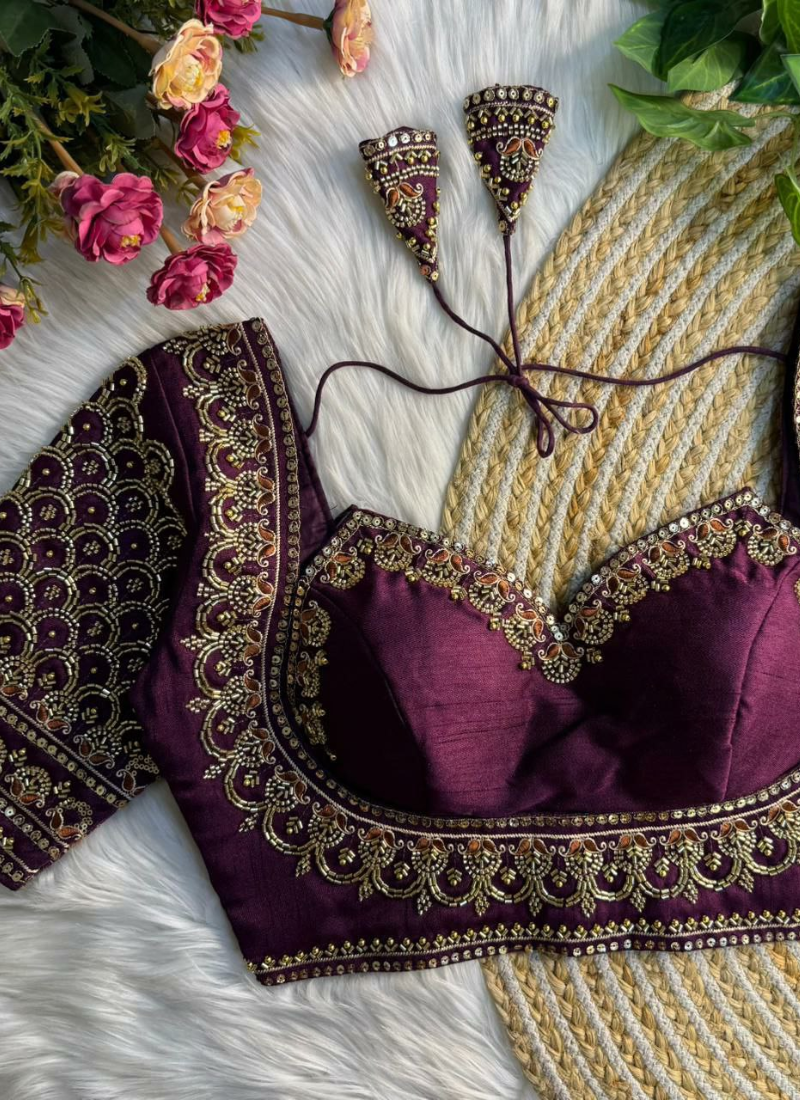 Italian Silk Women’s Blouse with Sequins & Handwork Partywear Design