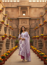 Cotton Block Printed Salwar Suit – White, Blue & Pink 6