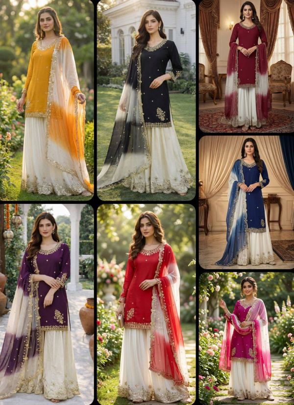 French Crepe Salwar Suit with Organza Dupatta