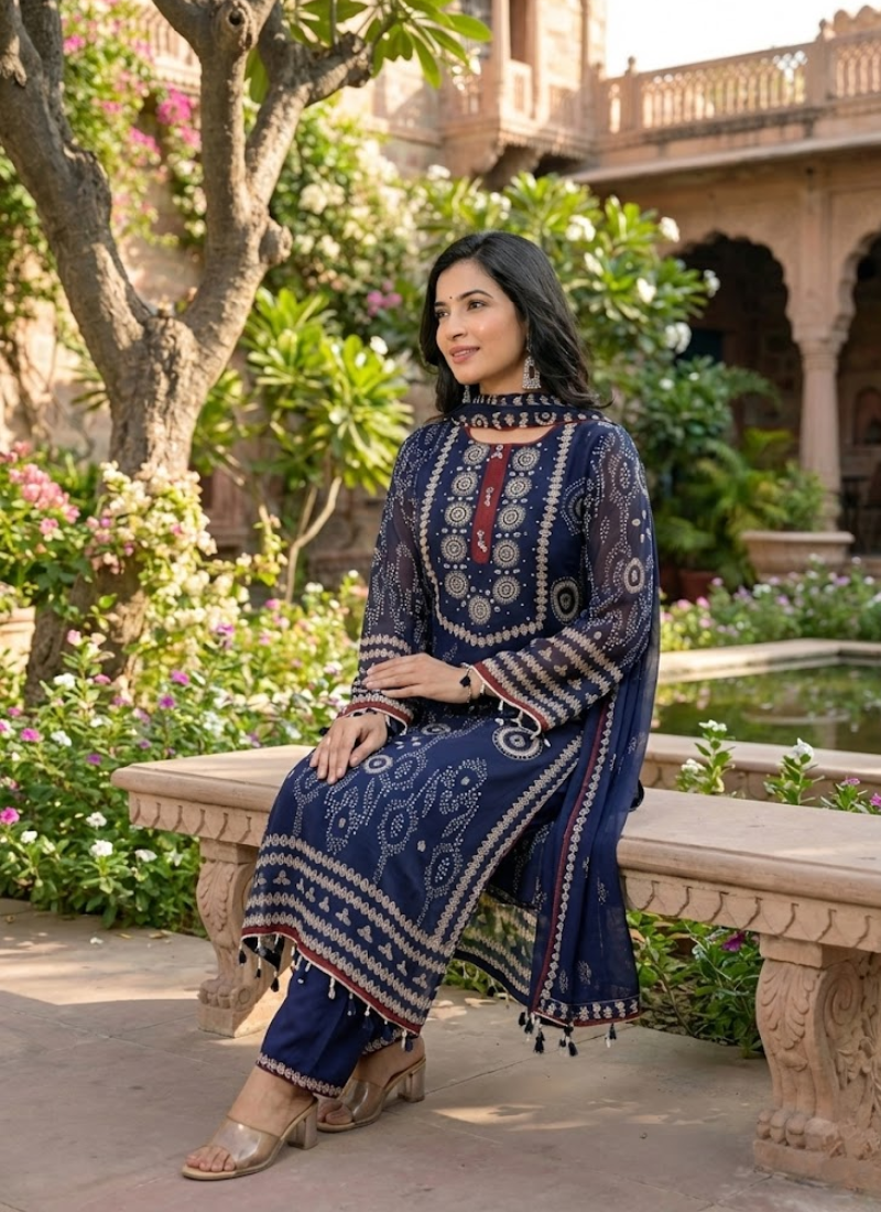 Women’s Blue Embroidered Pakistani Straight Suit