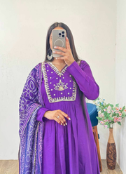Dark Wine Chanderi Cotton Anarkali Gown with Taby Silk Dupatta 8