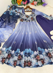 Organza Silk Anarkali Dress with Digital Print & Golden Lace Dupatta (Sizes S–XXL) 8