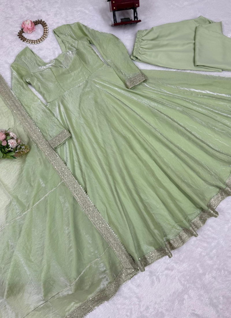 Fendy Silk Gown Set with Sequin &amp; Thread Work