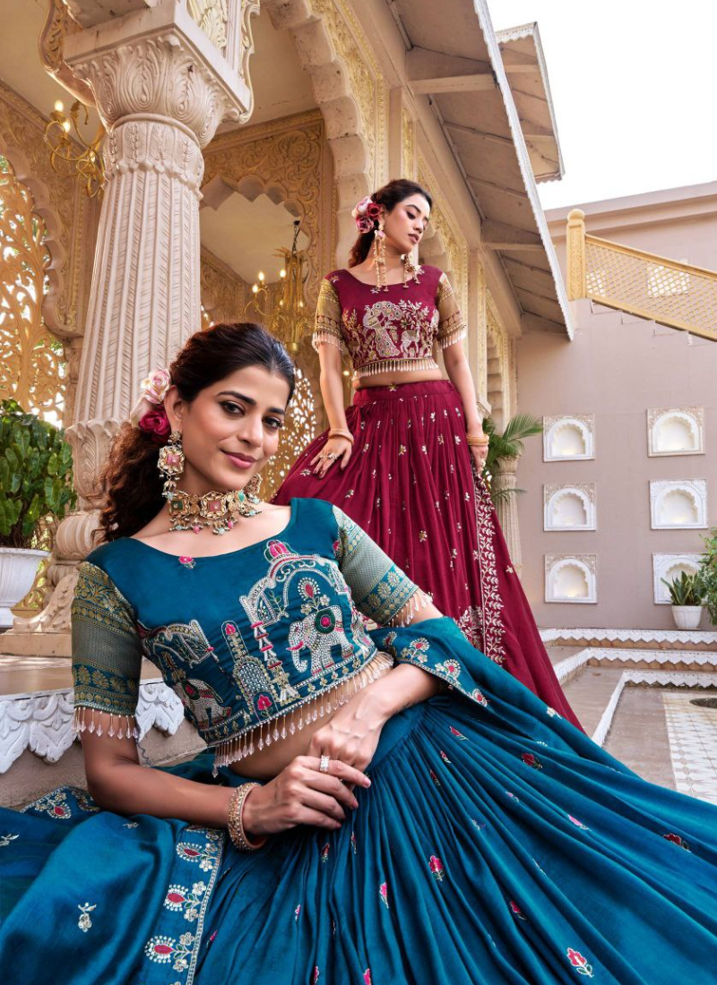 Pure Vichitra Embroidered Lehenga Choli Set