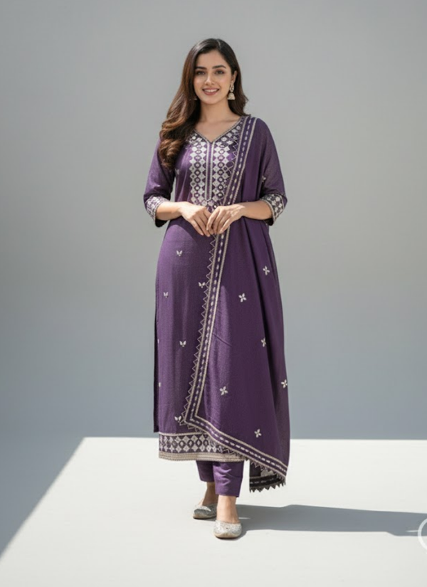 Dark Purple Shimary Silk Salwar Suit with Mirror Work