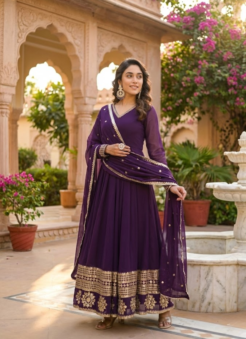 Georgette Anarkali Salwar Suit with Embroidery & Dupatta