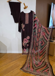 Silk Salwar Suit – Hand Embroidery with Chiffon Dupatta 8