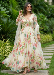 Heavy Georgette Gown Set with Mirror Work 8