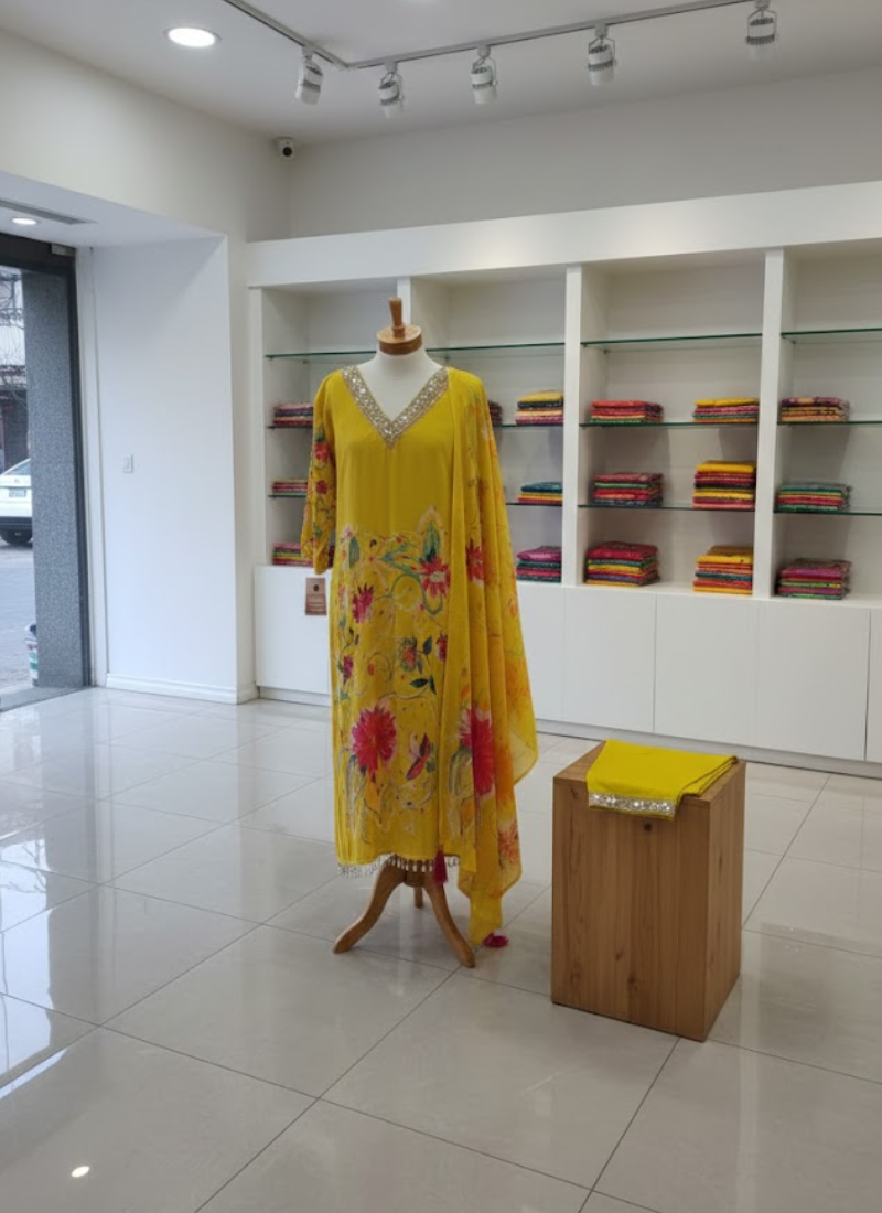 Pakistani Silk Salwar Suit with Mirror & Stone Work