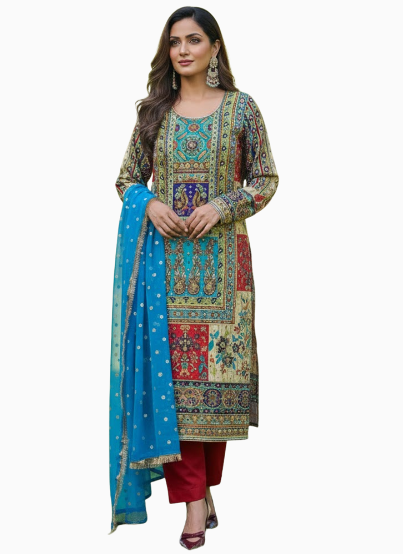 Pakistani Chinnon Salwar Suit with Hand Embroidery