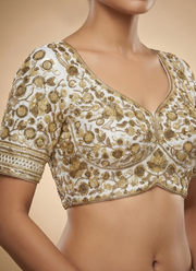 Heavy Jari & Beads Work Pure Roman Silk Blouse 4