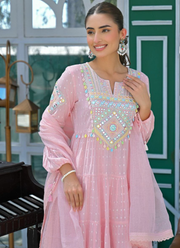 Flex Butti Cotton Anarkali Dress with Embroidery & Kota Dupatta 4