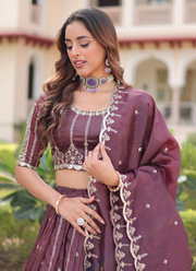 Wine Gold Crush Lehenga Choli with Sequins & Zari Embroidery + Designer Dupatta 4