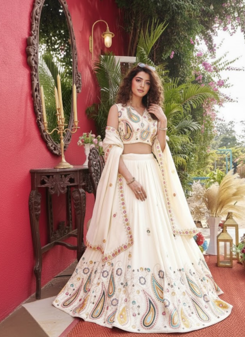Pure Vichitra Heavy Embroidered Lehenga Choli