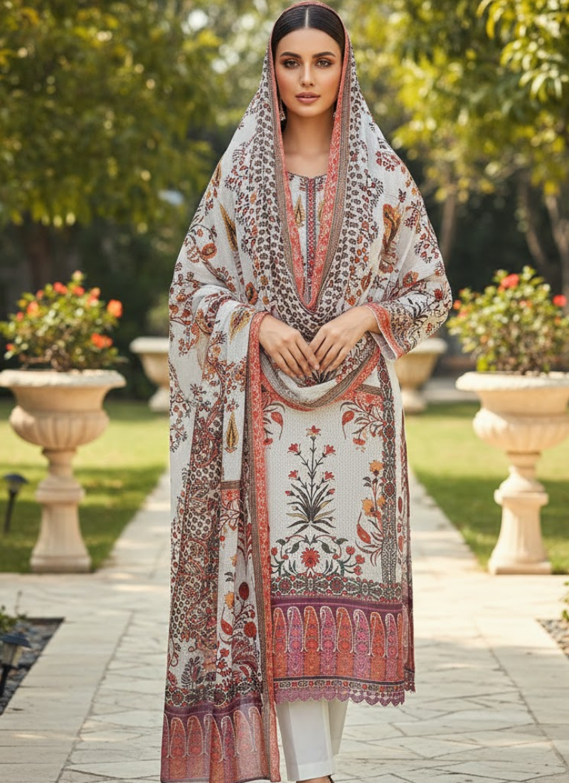 Pakistani Satin 3-Piece Salwar Suit – Elegant Kota Dupatta Ensemble