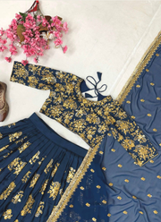 Heavy Chinon Silk Lehenga Choli with Sequins & Zari Embroidery + Lace Dupatta 9
