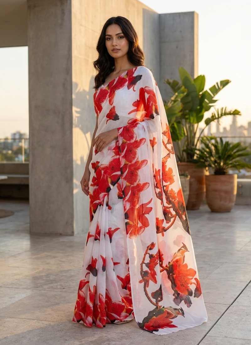 Cotton Linen Saree with Soft Drape