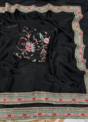 Space Silk Saree with Multicolour Thread & Sequins Embroidery + Blouse Fabric 8