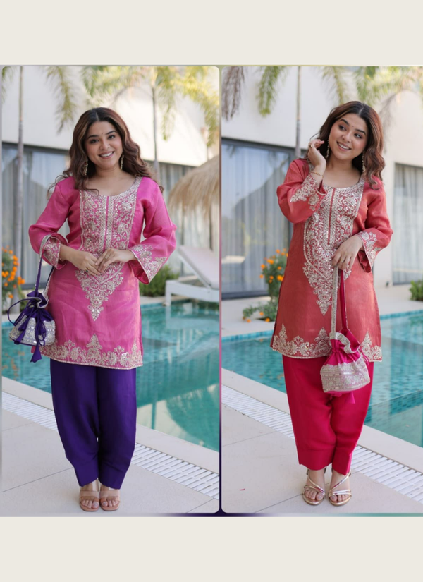 Viscose Embroidered Set with Batwa Bag