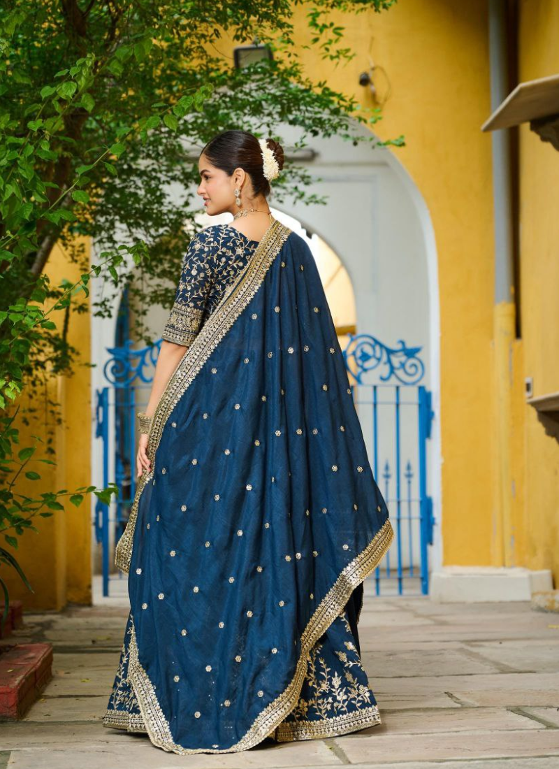 Vichitra Silk Sequins Embroidered Lehenga Set