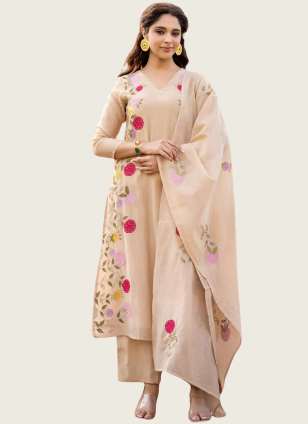 Premium Chanderi Punjabi Suit with Heavy Embroidered Dupatta Australia
