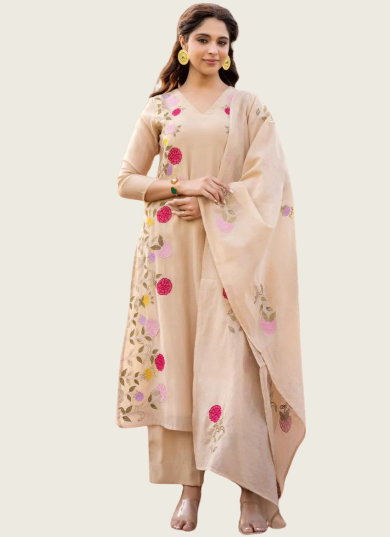 Premium Chanderi Punjabi Suit with Heavy Embroidered Dupatta | gleemiumfashion Online store