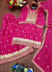 Sharara Suit in Chinon with Sequins Embroidery Work + Dupatta 8