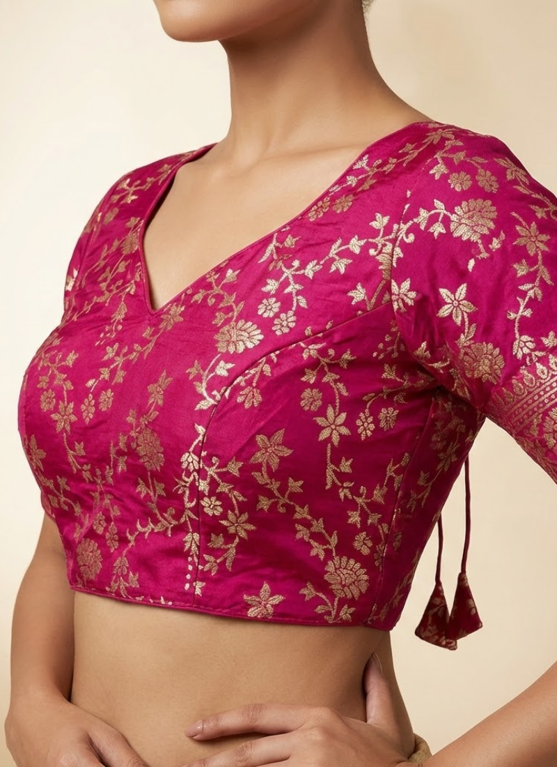 Pure Dola Silk Partywear Blouse with Front Open Style
