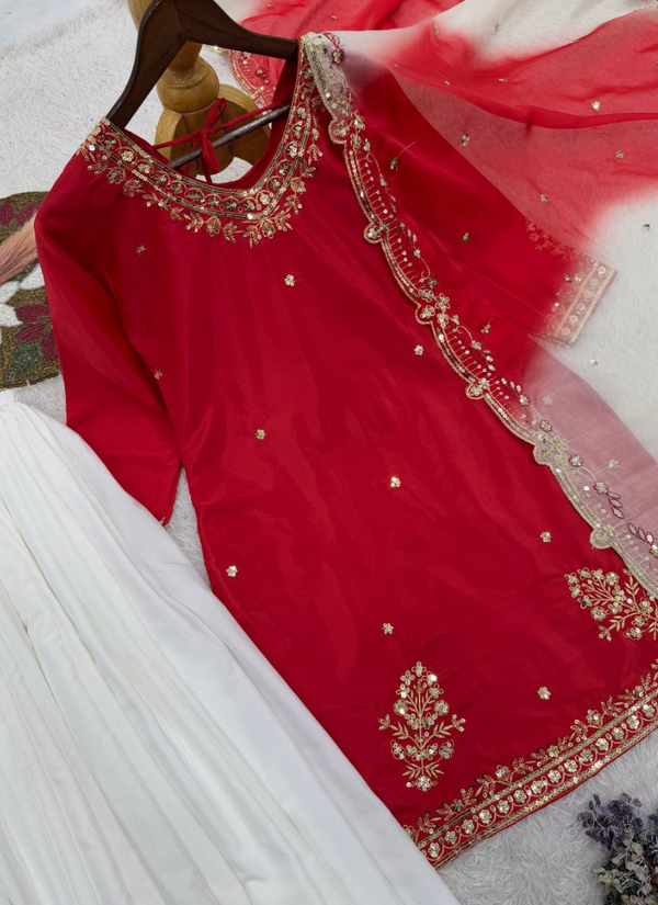 French Crepe Salwar Suit with Organza Dupatta