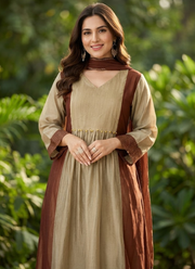 Mul Chanderi Pure Kurta Pant Dupatta Set 9