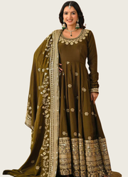 Vichitra Silk Anarkali Gown with Sequins Embroidery + Pant & Dupatta 1