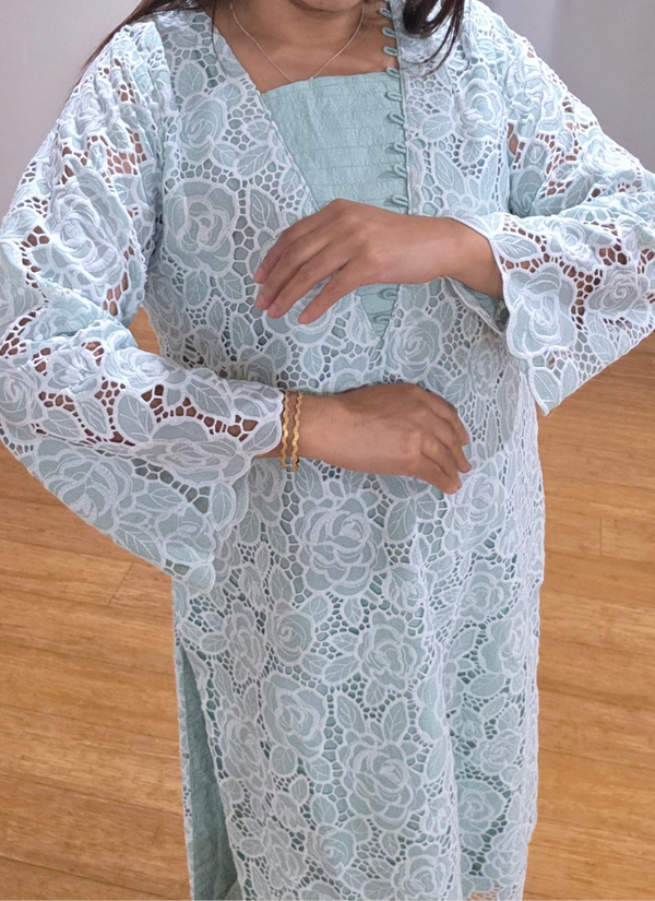 Light Pest Silk Chikankari Co‑Ord Set with Divider Bottom