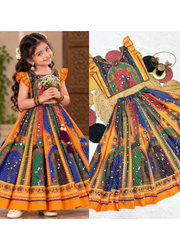Chinon Silk Mirror Work Navratri Lehenga Set for Children Indian Girl Outfit 8