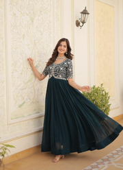 Faux Blooming Anarkali Dress with Zari Sequins Embroidery (Sizes M–XXL) 9