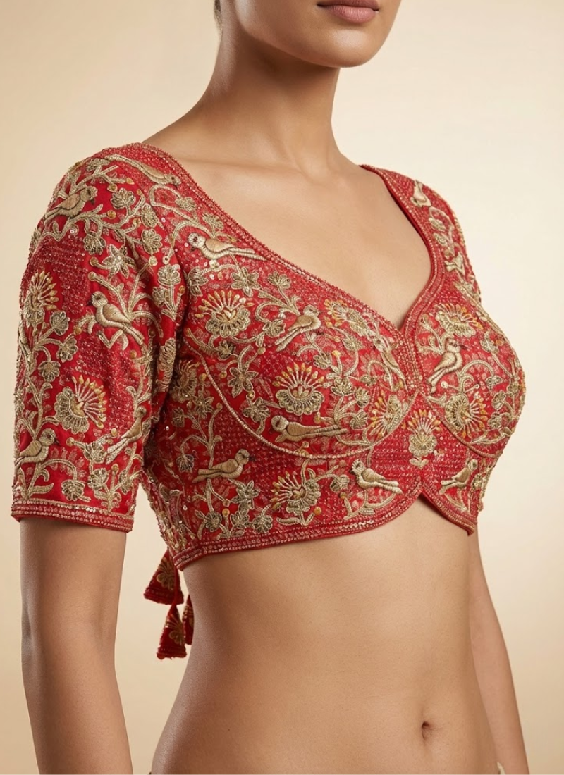 Roman Silk Women’s Blouse with Jari, Sequins & Codding Thread Work