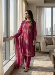 Hot Magenta Silk Salwar Kameez with Zari & Sequence Work 6