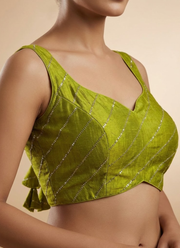 Heavy Vichitra Silk Sleeveless Blouse with Jari Work 4