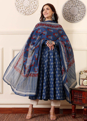 Rayon Print Anarkali Dress with Cotton Blend Dupatta 8
