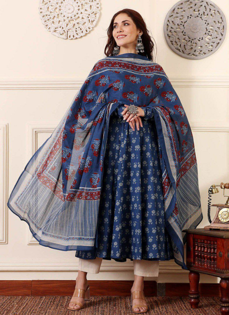 Rayon Print Anarkali Dress with Cotton Blend Dupatta