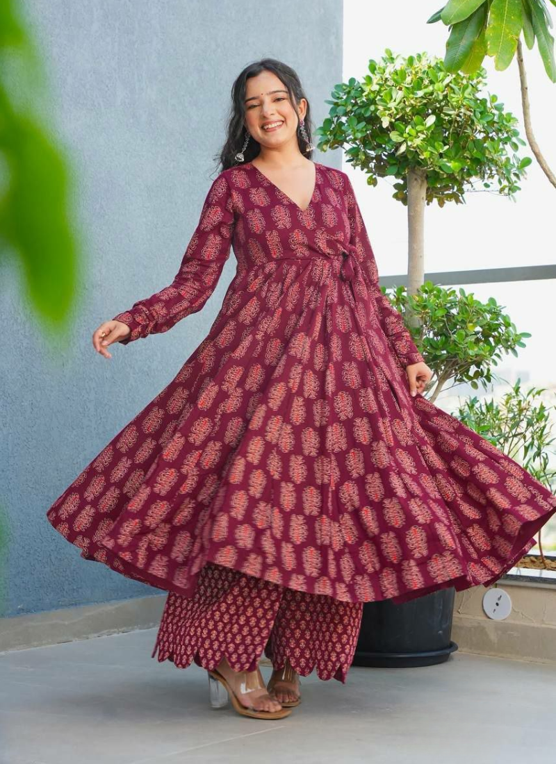 Heavy Rayon Anarkali Dress with Digital Print & Wide Flair