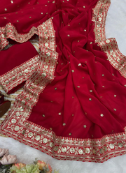 Pure Georgette Saree with Sequins & Dori Embroidery Border + Blouse Fabric 8