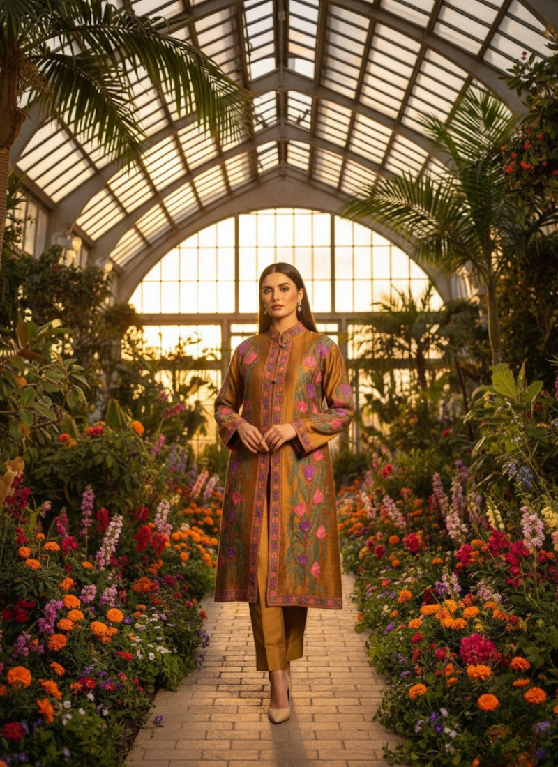 Kashmiri Raw Silk Coat – Metalik Gold Embroidered