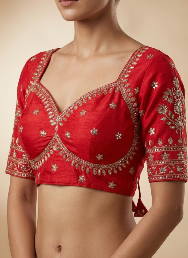 Royal Jodha Bridal Blouse in Vichitra Silk with Jari & Sequins Work