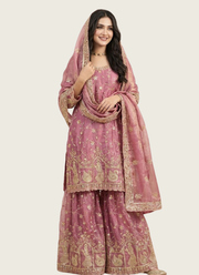 NC Moss Silk Palazzo Suit with Sequins & Zari Embroidery + Dupatta 1
