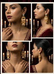 Sea Green Red Golden Kashmiri Earrings 7