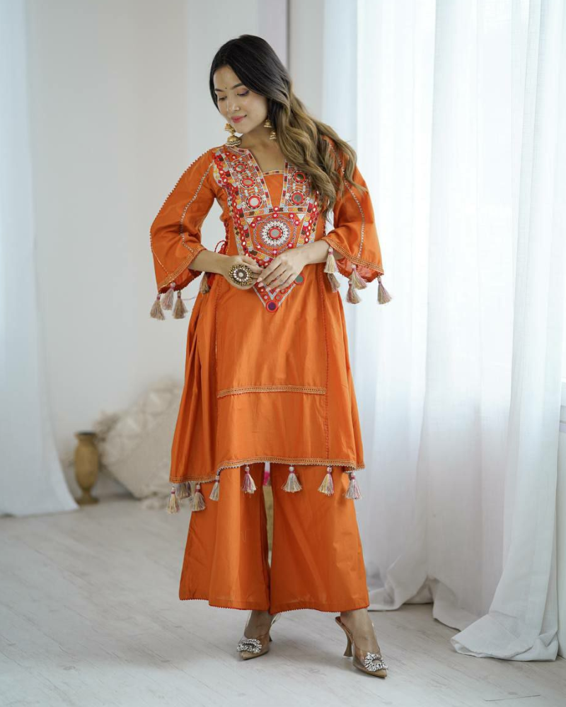 Designer Khadi Cotton Co-ord Set – Embroidery & Mirror Work