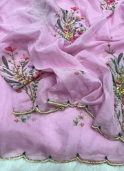 Soft Tebby Silk Saree with Floral Print & Katdana Handwork + Jalpari Silk Blouse 8